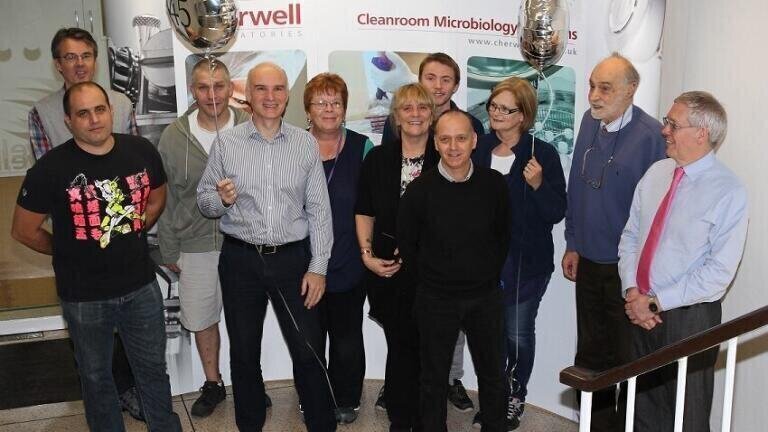 Andy and Lawrence Whittard celebrating 45 years with some of the Cherwell team